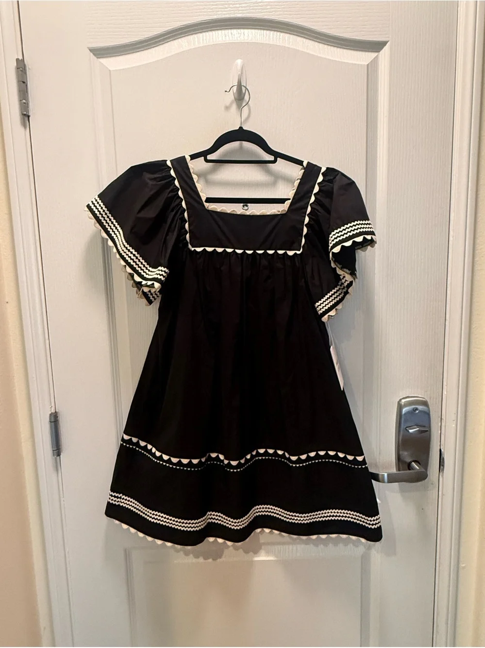Maude Club Saylor Black Poplin Mini Dress Ruffle Trim Detail NWT Size S NWT - Picture 2 of 5